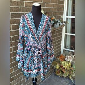 Tolani Multicolor Geometric Wrap Top